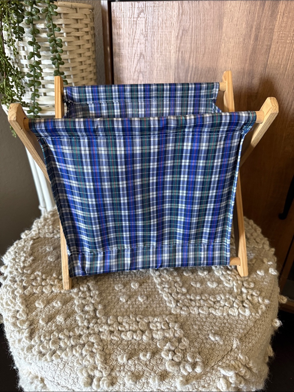 Blue Green Plaid Fabric Magazine holder